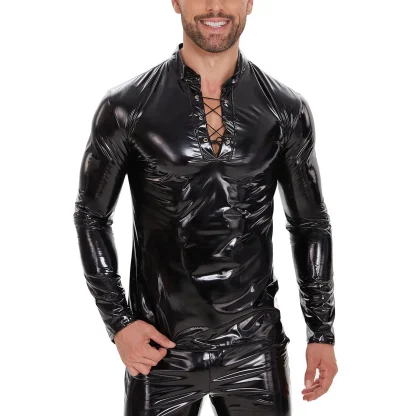 Plus Size Glossy Long Sleeve Shirt - Image 4