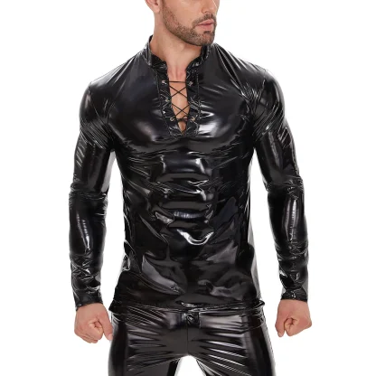 Plus Size Glossy Long Sleeve Shirt