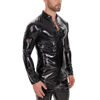 Plus Size Glossy Long Sleeve Shirt - Image 3