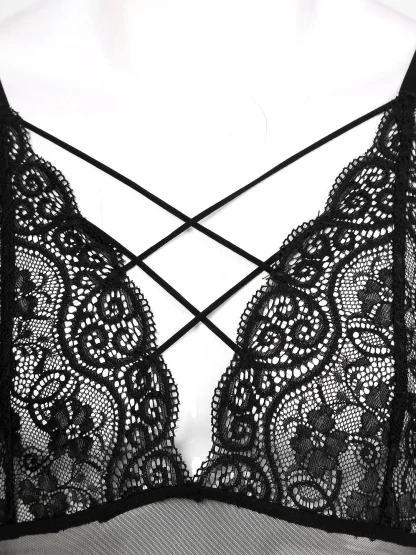 Sexy Strappy V-neck Sheer Bodysuit - Image 5
