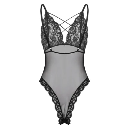 Sexy Strappy V-neck Sheer Bodysuit - Image 2