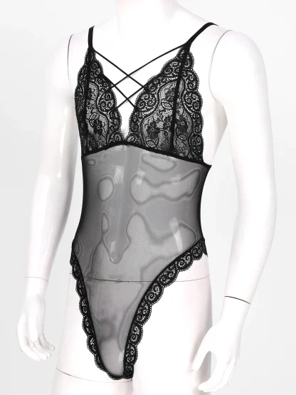 Sexy Strappy V-neck Sheer Bodysuit - Image 7