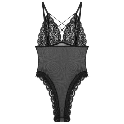 Sexy Strappy V-neck Sheer Bodysuit - Image 4