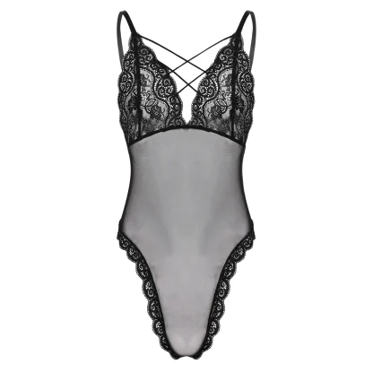 Sexy Strappy V-neck Sheer Bodysuit