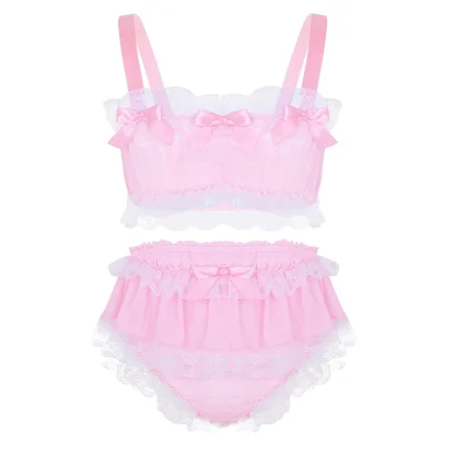 Cute Ruffled Lace Trim Lingerie Set