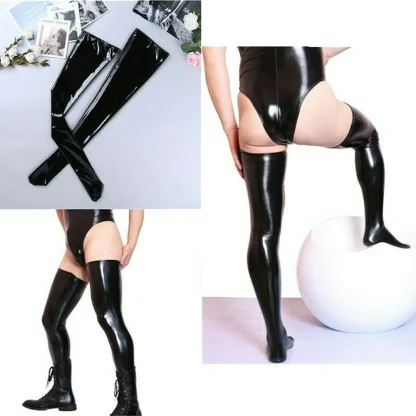 Glossy Black Thigh High Stocking - Image 3