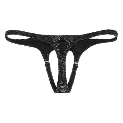 Sleek Black Shiny Crotchless Thong - Image 8