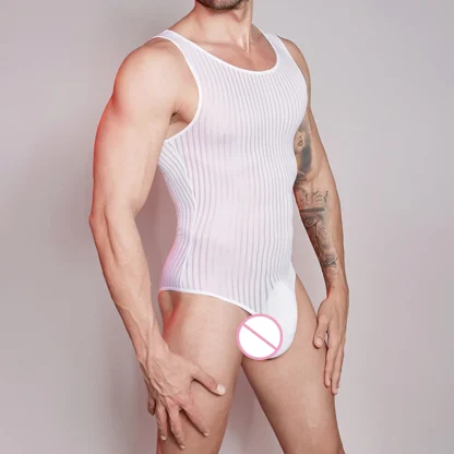 Striped Mesh Sleeveless Bodysuit - Image 6