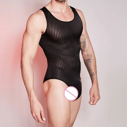 Striped Mesh Sleeveless Bodysuit - Image 2