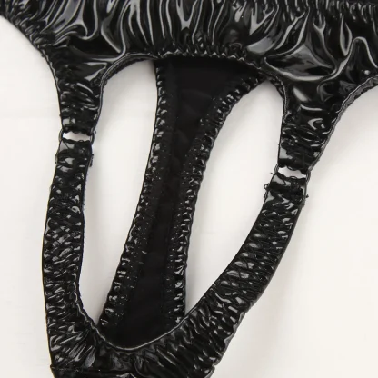 Sleek Black Shiny Crotchless Thong - Image 4