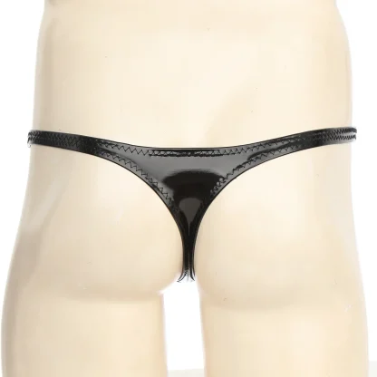 Sleek Black Shiny Crotchless Thong - Image 3