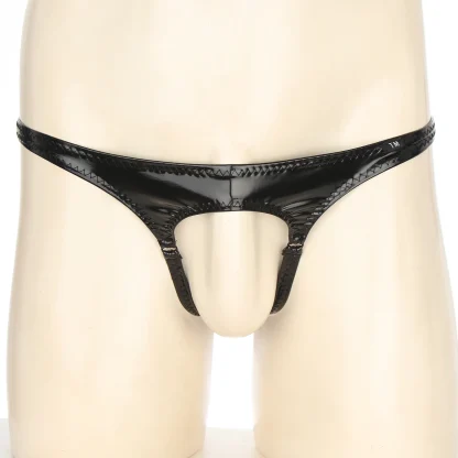Sleek Black Shiny Crotchless Thong