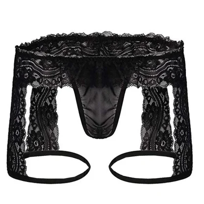 Sheer Lace Garter Black Thong - Image 4