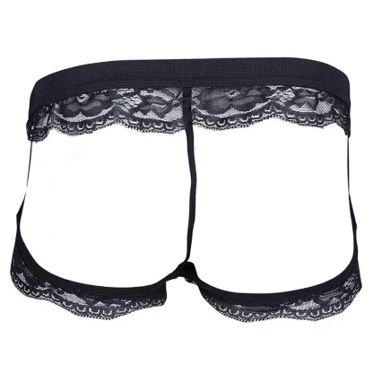 Sheer Lace Garter Black Thong - Image 5