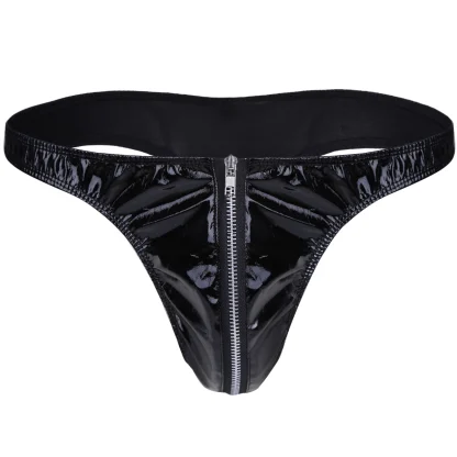 Zippered Front Black Thong