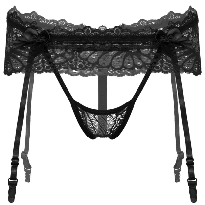Skirted Lace Sexy Garter Thong - Image 4