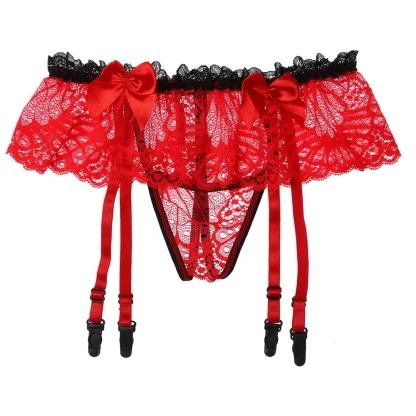 Skirted Lace Sexy Garter Thong