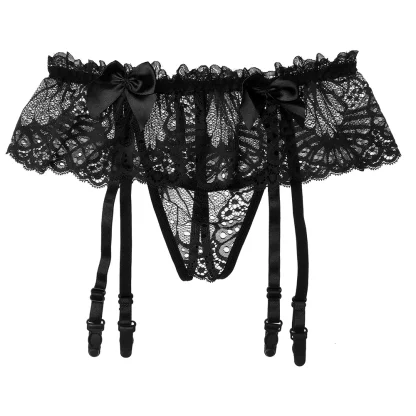 Skirted Lace Sexy Garter Thong - Image 3