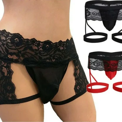 Sheer Lace Garter Black Thong - Image 6