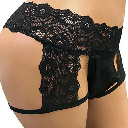 Sheer Lace Garter Black Thong - Image 3