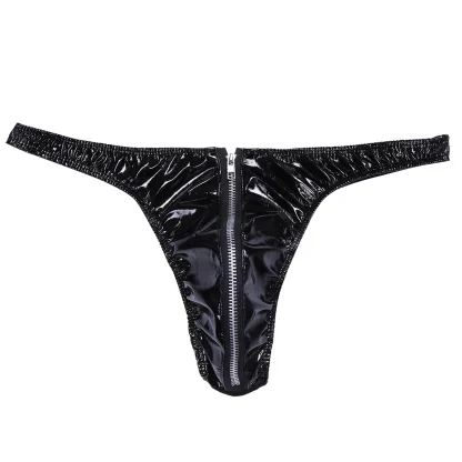 Zippered Front Black Thong - Image 3