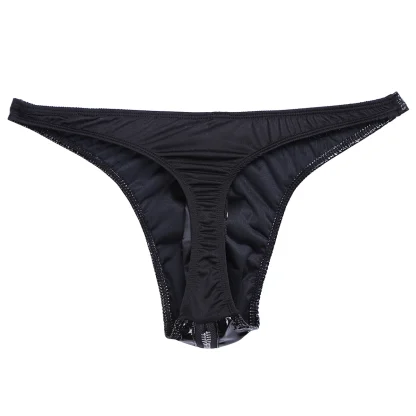 Zippered Front Black Thong - Image 4