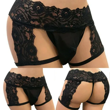 Sheer Lace Garter Black Thong - Image 7