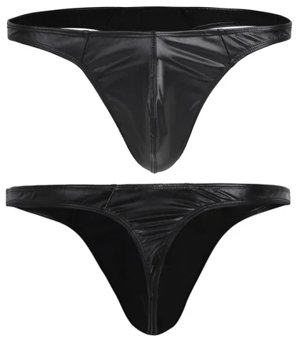 Sexy Black Faux Leather Thong - Image 7